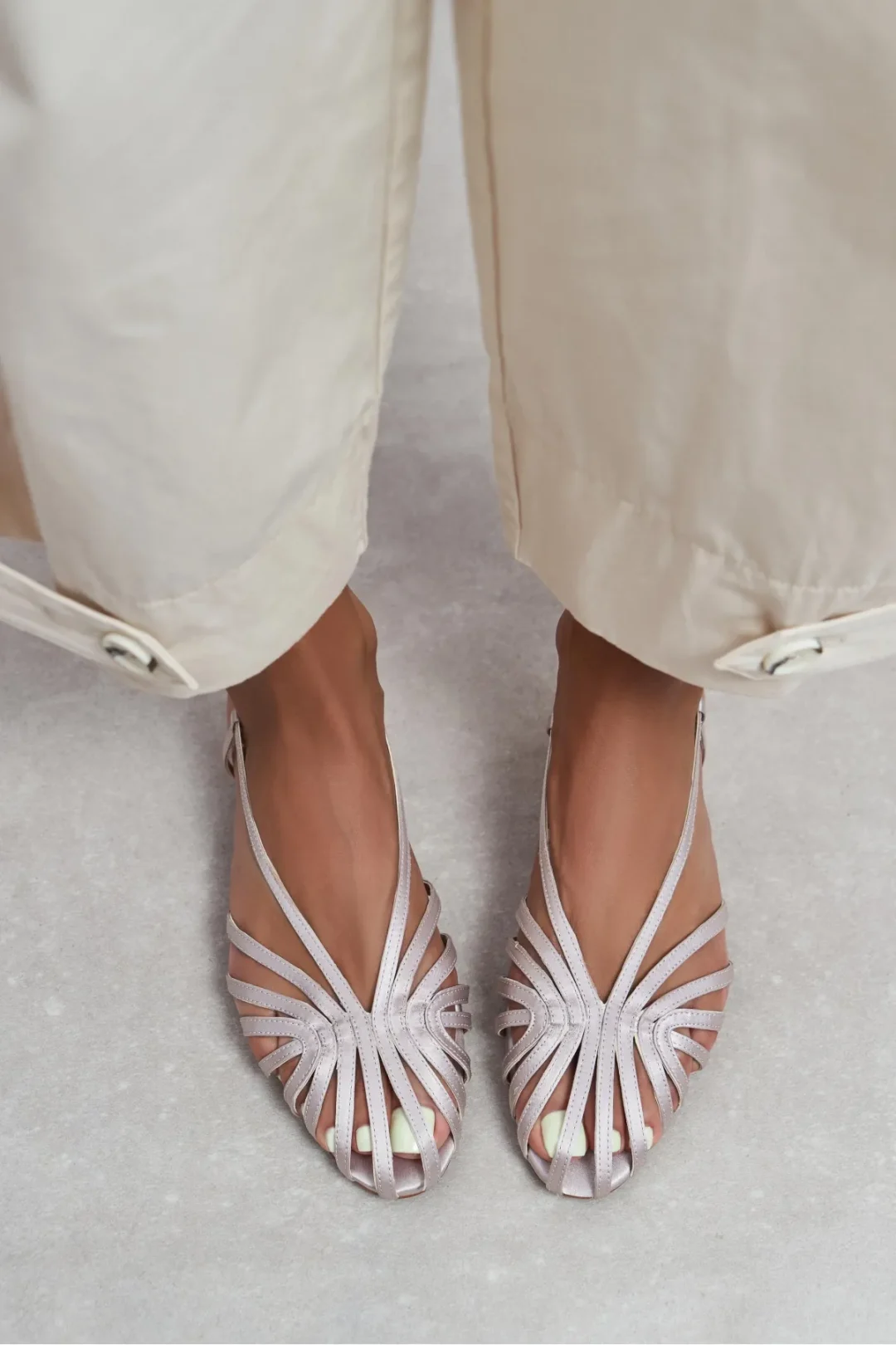 Lenny Satin Caged Strap Slingback Ballet Flat