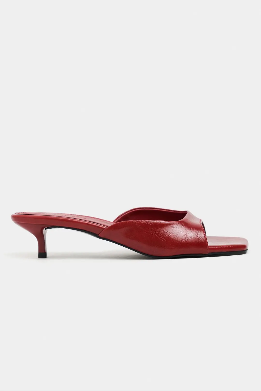 Hazel Rustic Patterned Square Toe Slim Heel Mules — Red