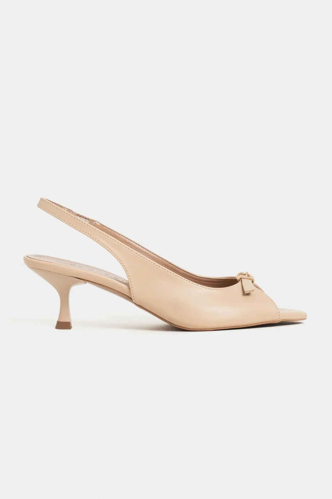 Rone Matte Pointed Toe Front Buckle Slim Heel Slingback — Nude Light