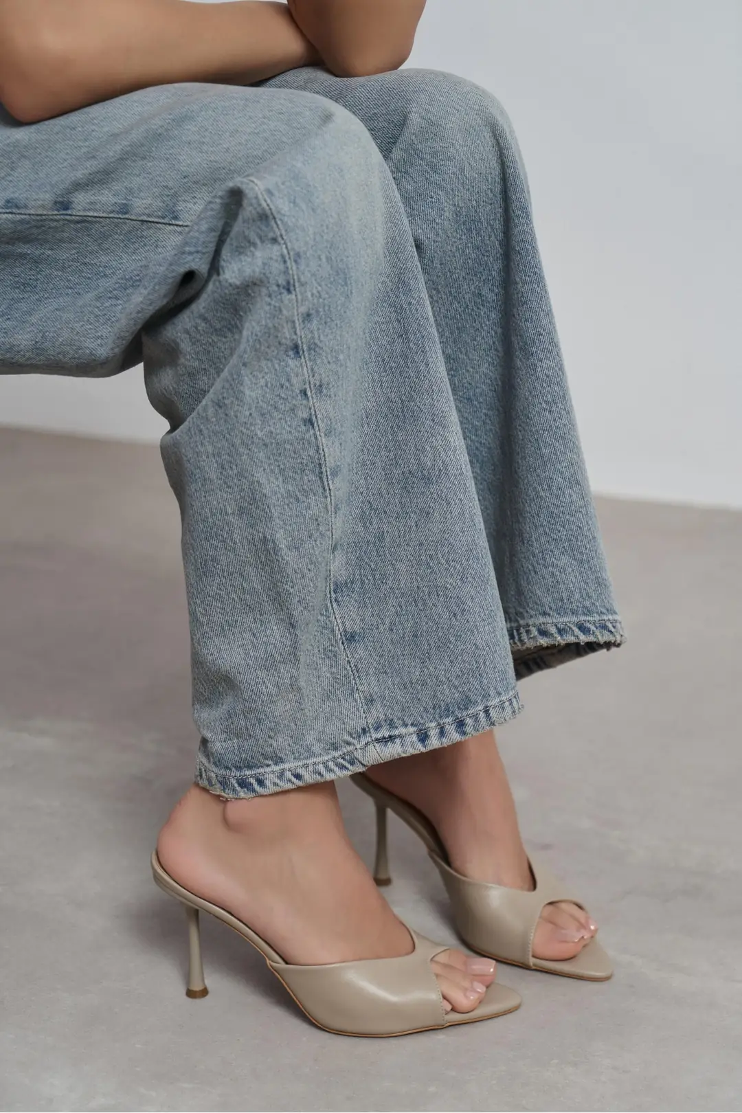 Rodi Matte Pointed Toe Slim Heel Mule — Dark Beige