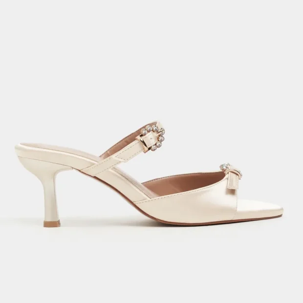 Calista Satin Buckle Detail Pointed Toe Heel Mule