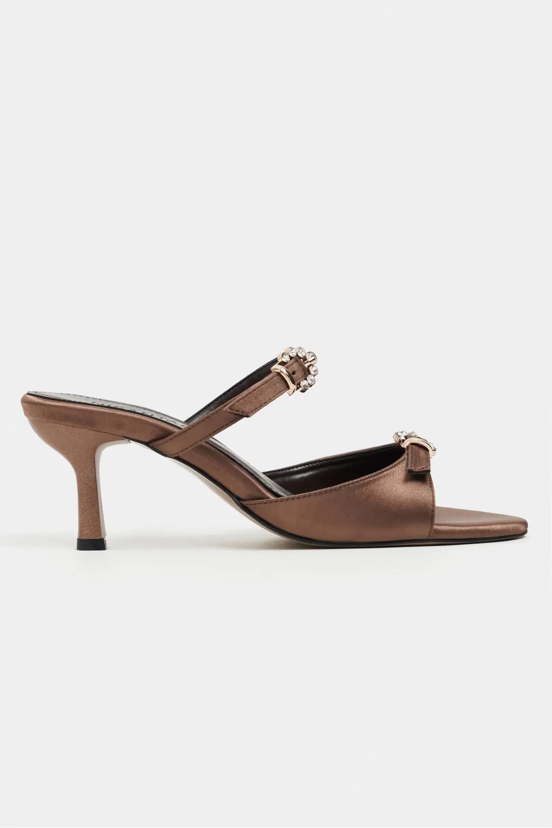 Calista Satin Buckle Detail Pointed Toe Heels — Brown
