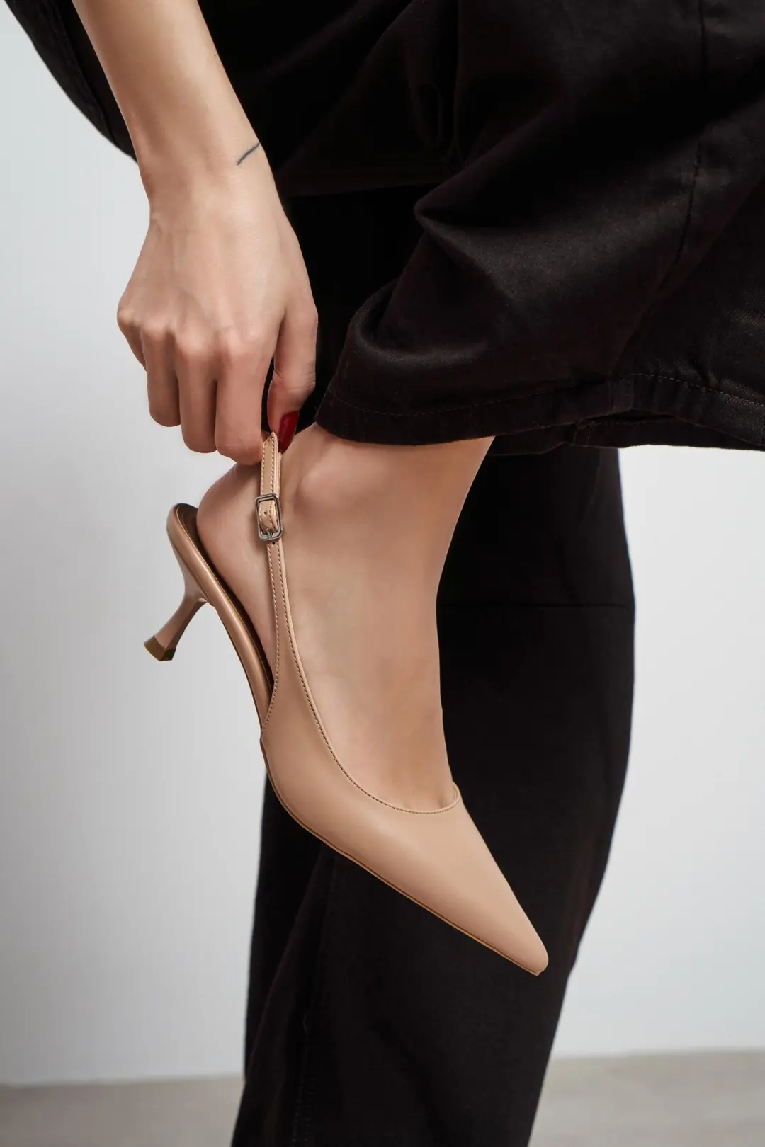 Megy Matte Pointed Toe Slingback — Nude