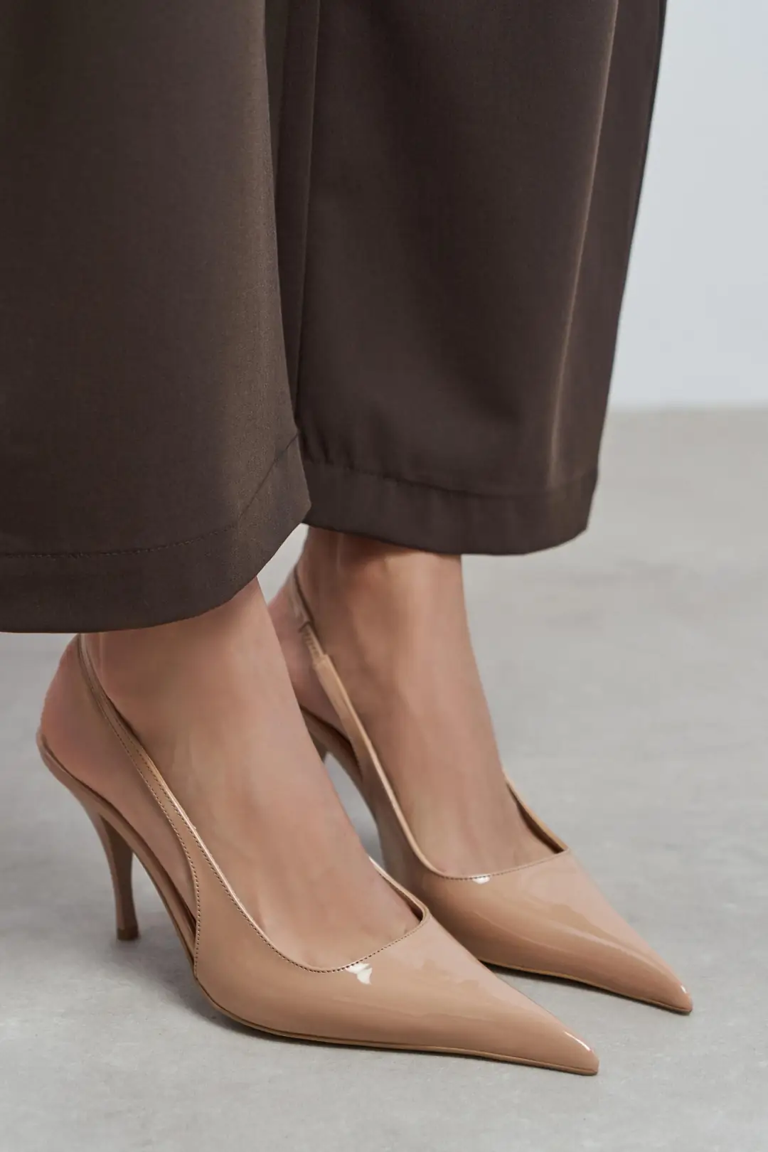 Mehru Patent Strap Detail Pointed Toe Heel Shoes