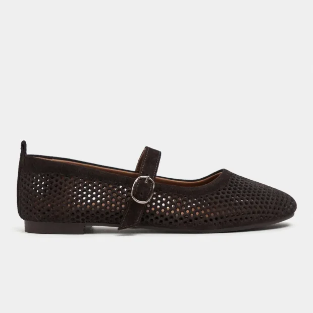 Titi Suede Studded Genuine Leather Buckle Detail Ballet Flat