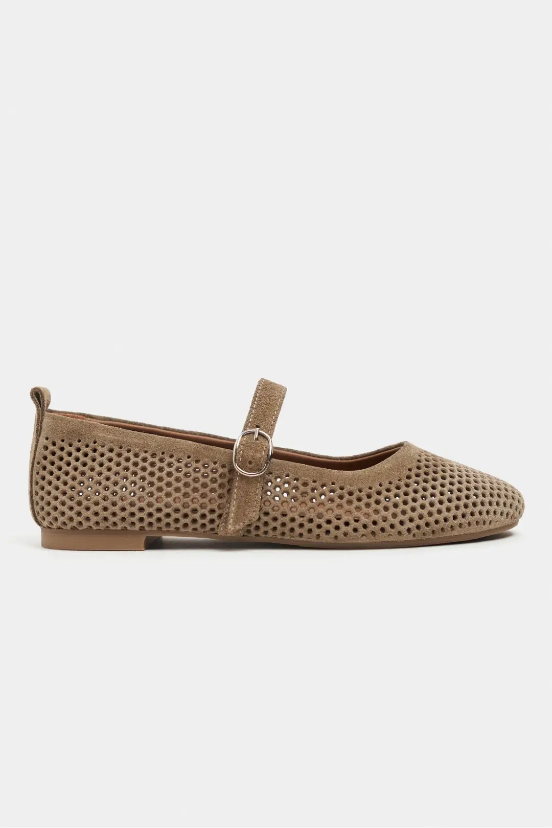 Titi Suede Studded Genuine Leather Buckle Detail Ballet Flat — Rome Beige