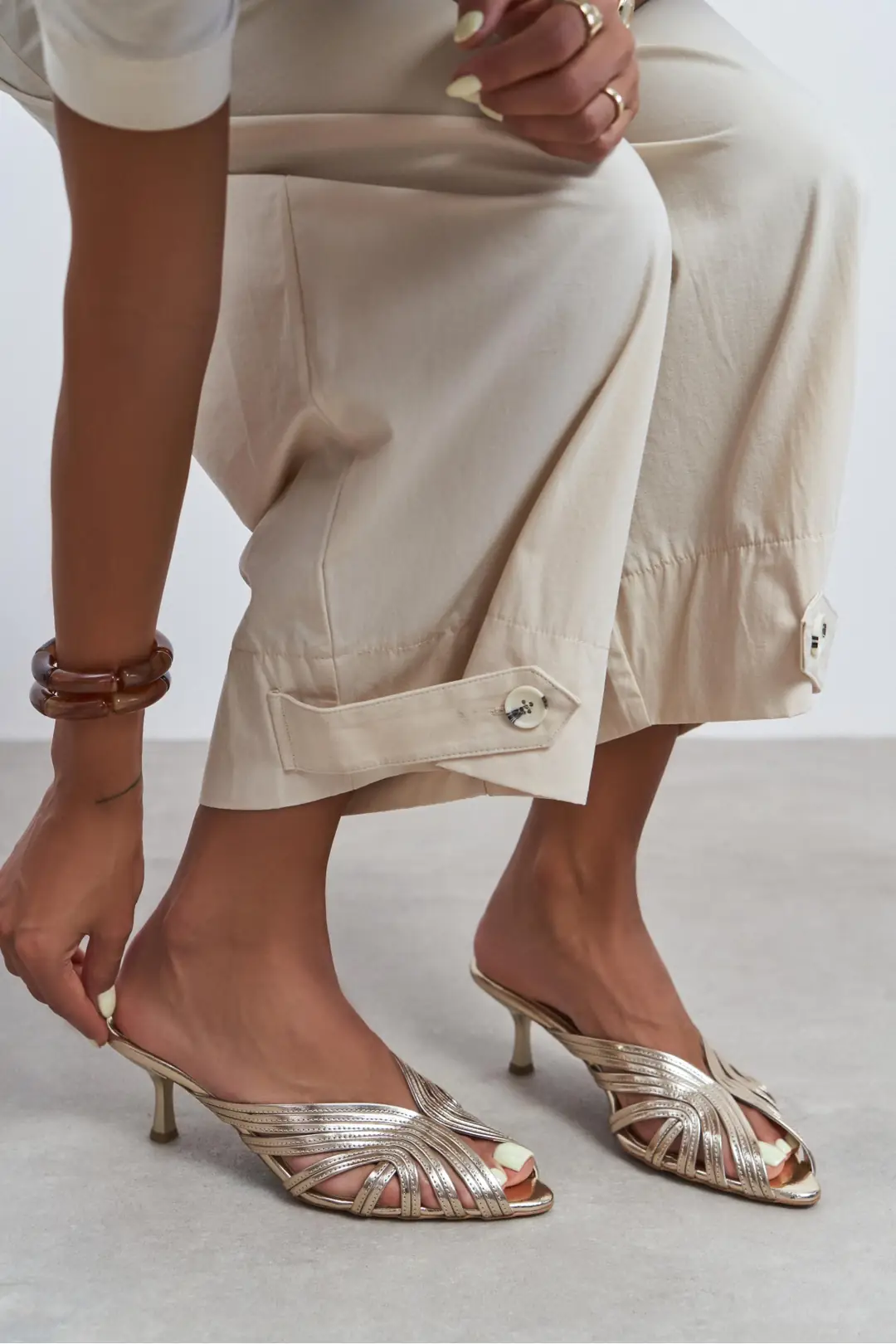 Rosie Toe Detail Caged Heel Mule — Gold
