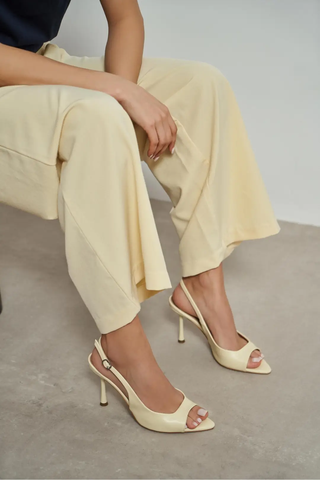 Maia Matte Pointed Toe Open Front Slim Heel Shoes — Butter Yellow